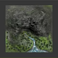 Detailed 3D Mountain Landscape With Flowing River And Lush Green Vegetation