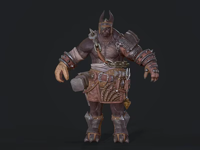 Medieval Fantasy Orc Warrior Character With Horned Muscular Build Leather Metal Armor And Tool Belt 3d model
