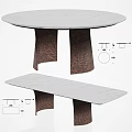 Modern Round and Rectangular Dining Table Set with White Stone Top and Textured Brown Legs 3d model