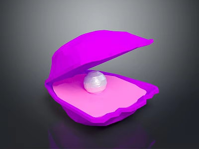 Shiny Pearl Inside Open Purple Shell With Pink Lining On Dark Background 3d model