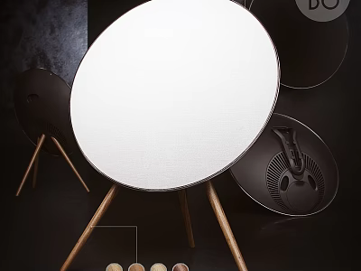 Modern Round Floor Lamp With Wooden Stand And Black Decorative Elements 3d model