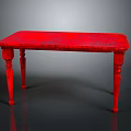 Red Table With Four Legs Sleek Design And Smooth Surface For Home Decor