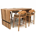 Wooden Rectangular Dining Table Set With Four Chairs Upholstered Seats And Black Accent Strip 3d model