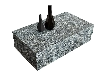 Modern Gray Marble Textured Coffee Table With Two Black Vases On Top 3d model
