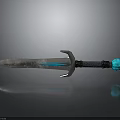 Medieval Sword With Metal Blade Silver Guard Black Hilt And Blue Gemstone Reflection On Smooth Surface