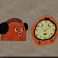 Adorable Shaped Carpets with Cartoon Head and Clock Shapes Featuring Smiling Faces Numbers and Pointers 3d model
