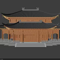 Traditional Chinese Architecture Two Story Structure With Overhanging Eaves Tiled Roof And Wooden Balustrades