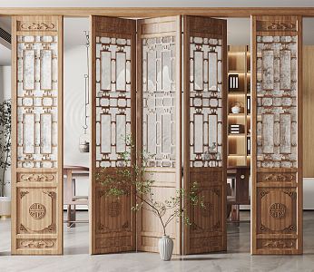 Chinese Screen Solid Wood Carved Screen Partition 3d model