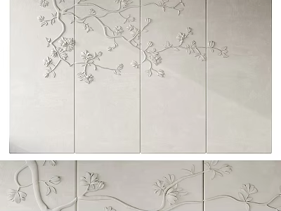 Elegant Light Color Sofa Background Wall With Floral Relief Decoration 3d model