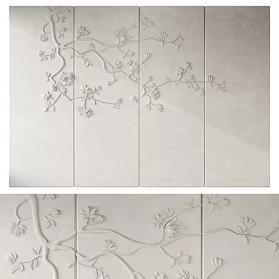 Elegant Light Color Sofa Background Wall With Floral Relief Decoration 3d model