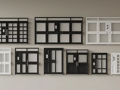 Various Double Doors Interior Design With Black White Colors and Glass Panels 3d model