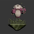 Man Dressed As Cartoon Monster Standing On Green Grass Rock Base