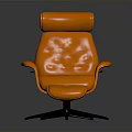 Modern Orange Upholstered Armchair With Matching Ottoman And Black Base