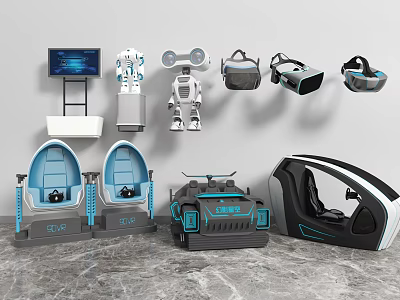 Modern Tech Devices Including VR Headsets Robots And Gaming Chairs 3d model