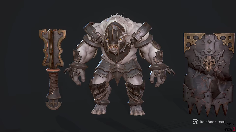 Fantasy Game Movie Character With Beast Like Features Muscular Build Armor Axe Weapon 3d model 