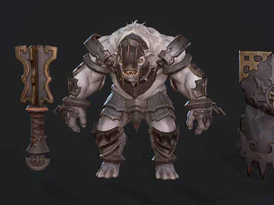 Fantasy Game Movie Character With Beast Like Features Muscular Build Armor Axe Weapon 3d model