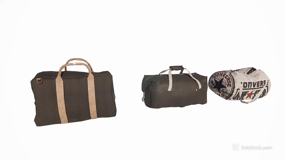 Canvas Bags Dark Charcoal Light Colored With Handles Roll Up Design And Star Patterns 3d model 
