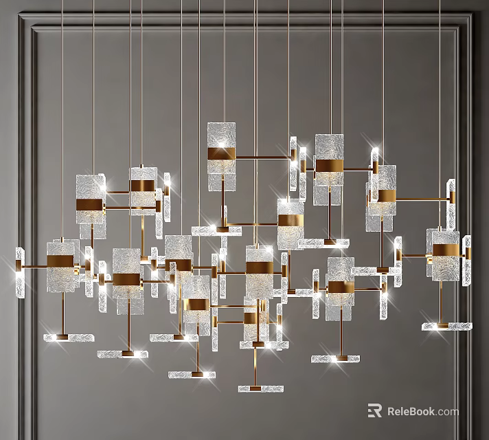 Modern Crystal Chandelier With Brass Frame Glass Pendants And Illuminated Sparkling Design 3d model 