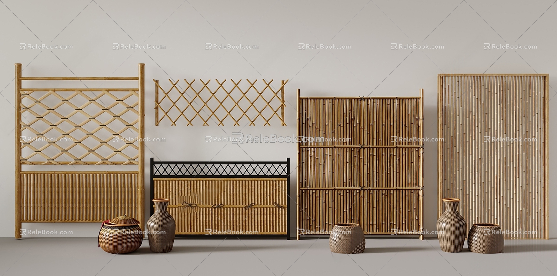 Chinese-style enclosure log pillar homestay partition 3d model