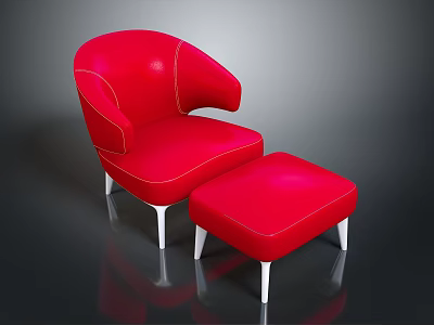 Stylish Red Armchair and Ottoman with White Legs Modern Design Elements 3d model