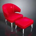 Stylish Red Armchair and Ottoman with White Legs Modern Design Elements