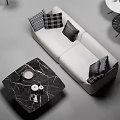 Modern Sofa And Coffee Table Set With Brown White Upholstery Pillows And Side Tables