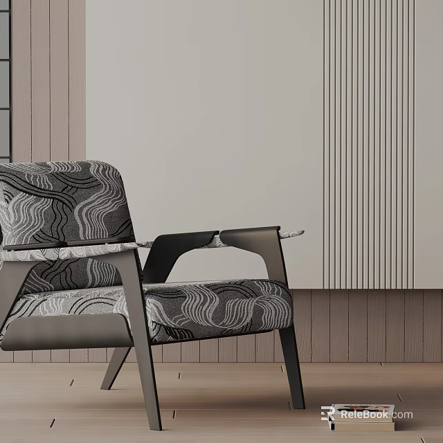 Modern Accent Chair With Wave Pattern Fabric And Wooden Armrests For Stylish Living Room Interior 3d model 