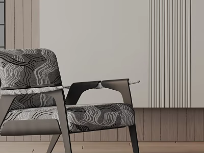 Modern Accent Chair With Wave Pattern Fabric And Wooden Armrests For Stylish Living Room Interior 3d model