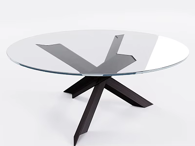 Modern Round Dining Table With Clear Glass Top And Black Geometric Legs 3d model