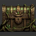 Decorative Wooden Treasure Chest With Brass Accents Intricate Lock Green Vines And Gemstones