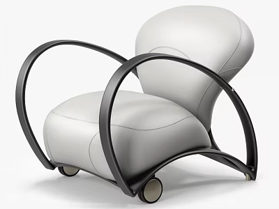 Modern White Leather Single Sofa With Black Curved Frame And Rolling Wheels 3d model