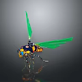 Colorful Insect 3D Model With Green Wings Yellow Black Body And Blue Eyes Metallic Legs