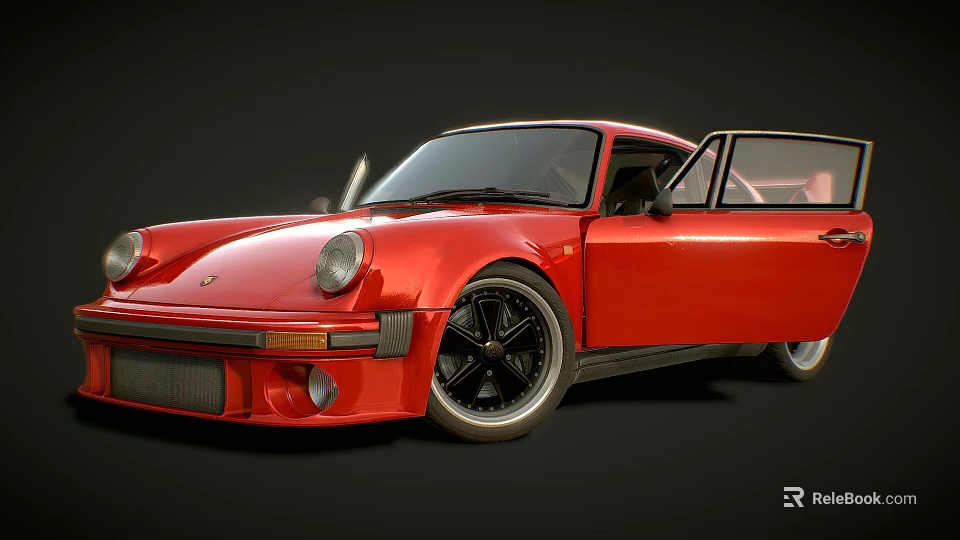 Red Vintage Classic Sports Car With Open Doors And Black Wheels 3d model 