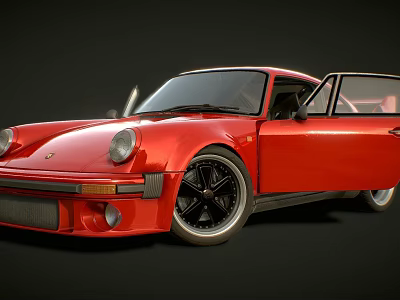 Red Vintage Classic Sports Car With Open Doors And Black Wheels 3d model