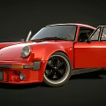 Red Vintage Classic Sports Car With Open Doors And Black Wheels