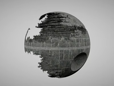 Damaged Metallic Sphere With Grid Pattern And Abstract Design On Monochrome Background 3d model