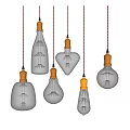 Hanging Vintage Pendant Lights With Various Shapes Transparent Glass Bulbs And Gold Accents