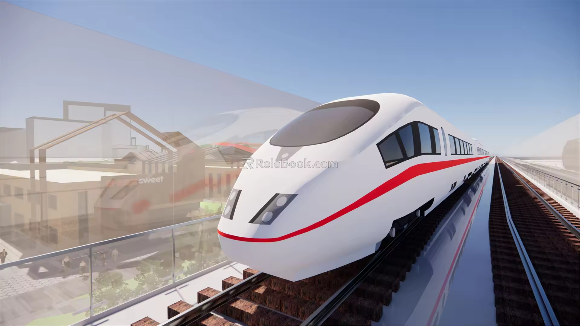 Modern high-speed rail train rail car 3d model