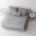 Modern Double Bed With White Sheets Multiple Pillows And Side Nightstands 3d model