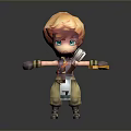 3D Cartoon Character Design With Orange Hair Blue Eyes And Yellow Pants Holding Item