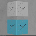 Decorative Wall Clock Hanging Four Square Clocks with White and Blue Backgrounds 3d model
