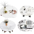Round Marble Coffee Table With Decorative Items Books And Geometric Legs 3d model