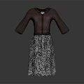 Elegant Brown Top Dress With Three Quarter Sleeves Decorative Neckline And Lace Patterned Skirt