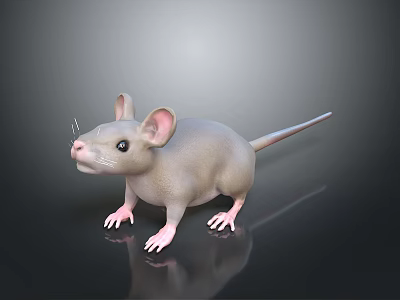 Cute 3D Mouse Character With Gray Body Pink Ears And Long Tail 3d model