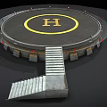 Circular Helipad Structure With Yellow H Symbol Red Lights Stairs And Concrete Base