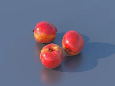 Three Fresh Red Apples With Shiny Surface Placed On Gray Background 3d model