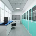 Wine Rack in Laboratory with Lab Benches Green Cabinets and Large Windows