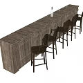 Rustic Wooden Bar Counter With Textured Top Cabinets And High Chairs