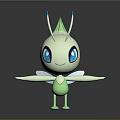 Cute Green Cartoon Style Game Movie Character With Blue Eyes Antennae And Transparent Wings