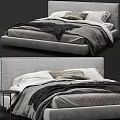 Modern Minimalist Double Bed With Gray Headboard White Bedding And Dark Blanket